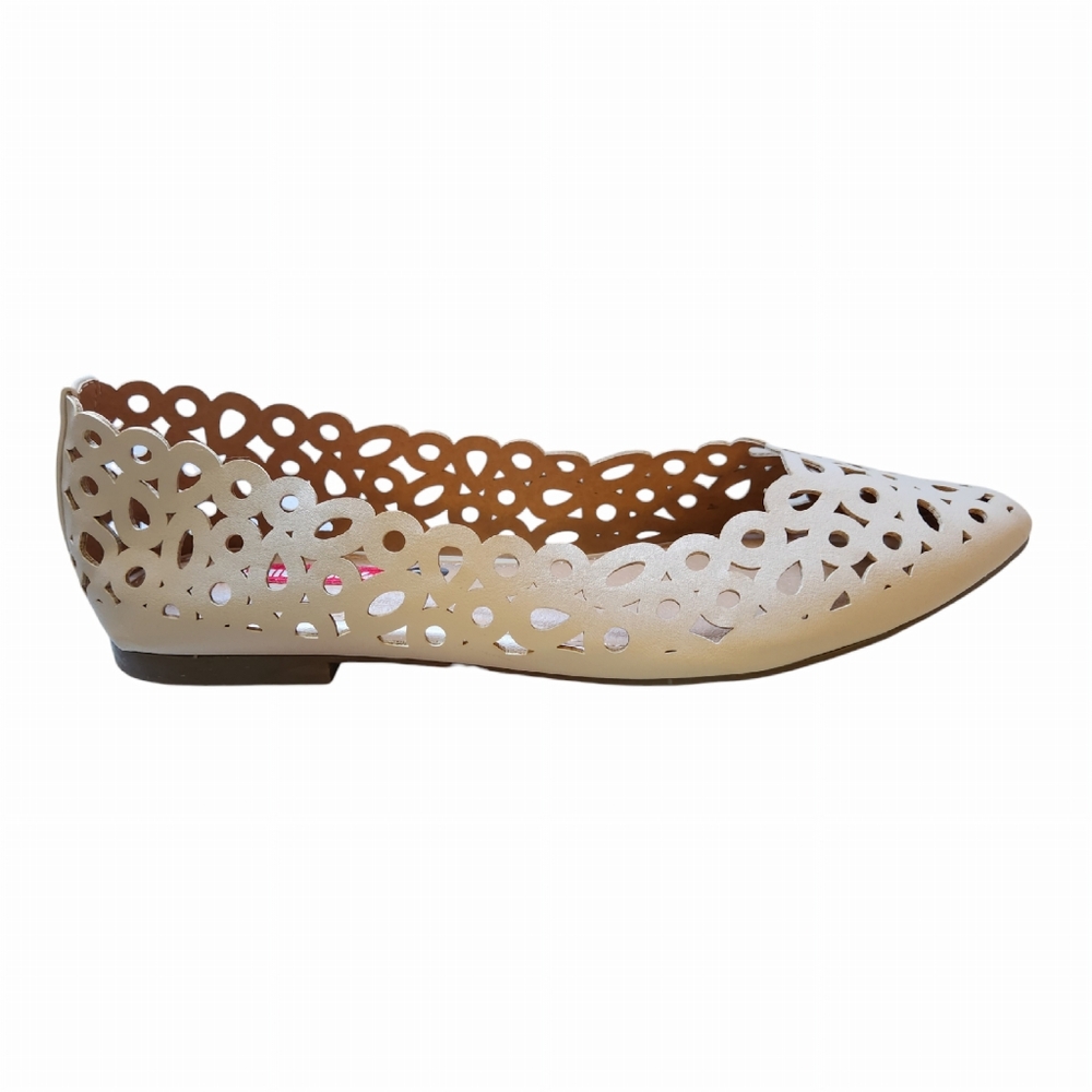 Women's Beige Laser-Cut Pointed Toe Flats